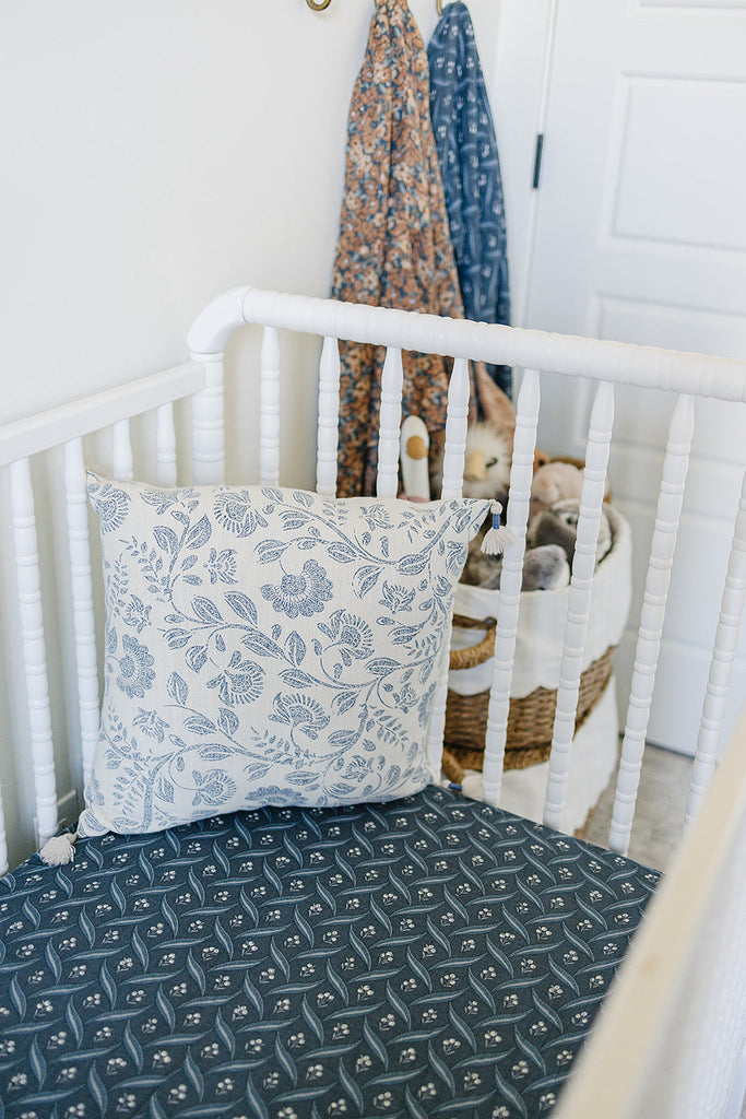 Navy Berry Muslin Crib Sheet by Mebie Baby, neutral crib bedding sheets