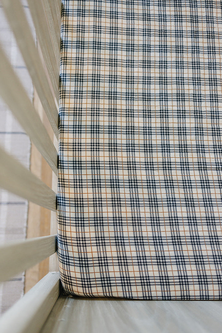 Vintage Plaid Muslin Crib Sheet by Mebie Baby, organic crib sheets for newborns