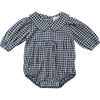 Mebie Baby's  Gingham Peter Pan Collar Long Sleeve Bubble Romper