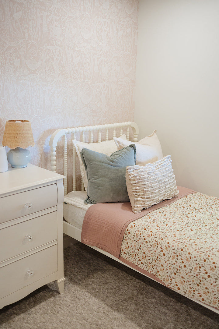 Lightweight and airy, the Mebie Baby Meadow Floral + Dusty Rose Twin Muslin Quilt is great for muslin blankets baby.