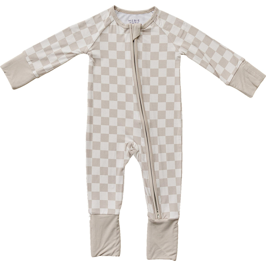 Product photo of the Mebie Baby Taupe Checkered Bamboo Zipper displaying the soft baby essential