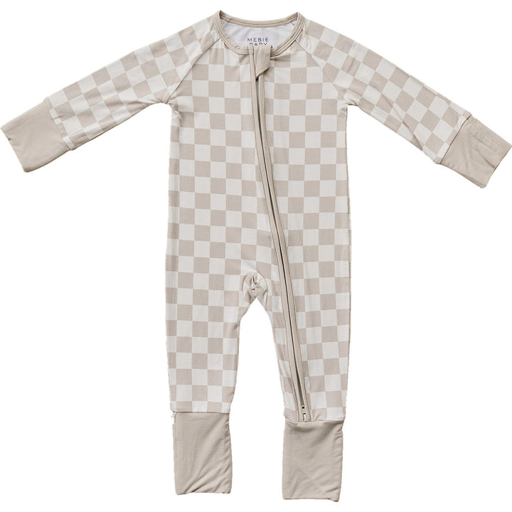 Product photo of the Mebie Baby Taupe Checkered Bamboo Zipper displaying the soft baby essential
