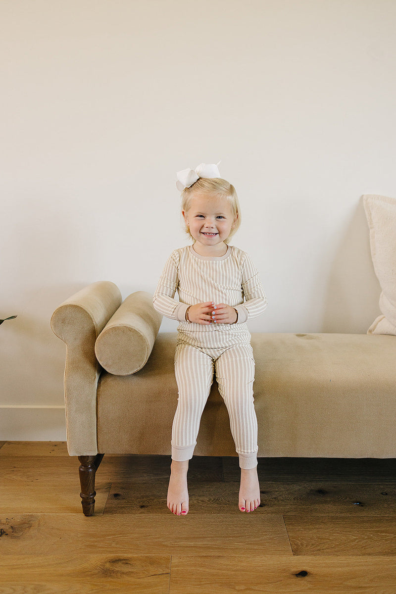 Parents love the Mebie Baby Taupe Stripe Ribbed Bamboo Cozy Set for everyday wear, a staple in best baby clothes