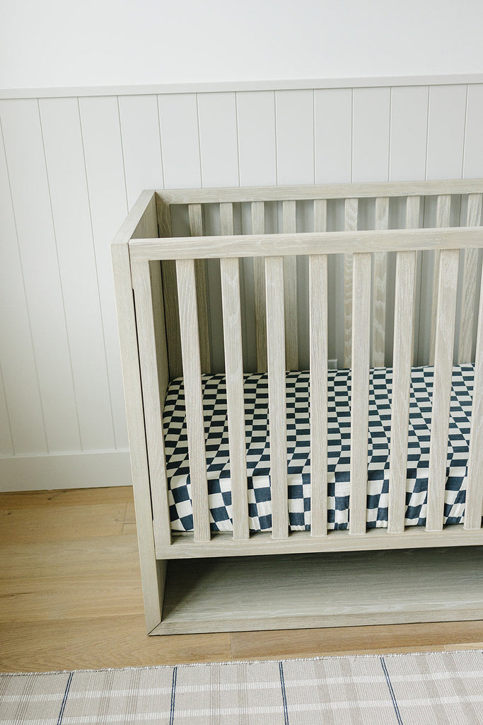 Mebie Baby Charcoal Checkered Muslin Crib Sheet in charcoal, soft crib sheets for babies