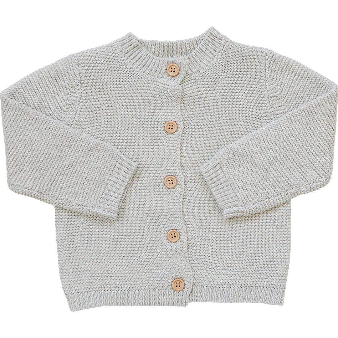 Mebie Baby Oatmeal Knit Button Down Cardigan styled for layering comfort, a timeless essential in baby clothes