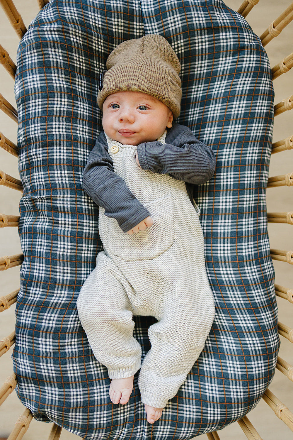 A soft knit finish defines the Mebie Baby Grey Knit Overalls, designed for effortless baby clothing looks