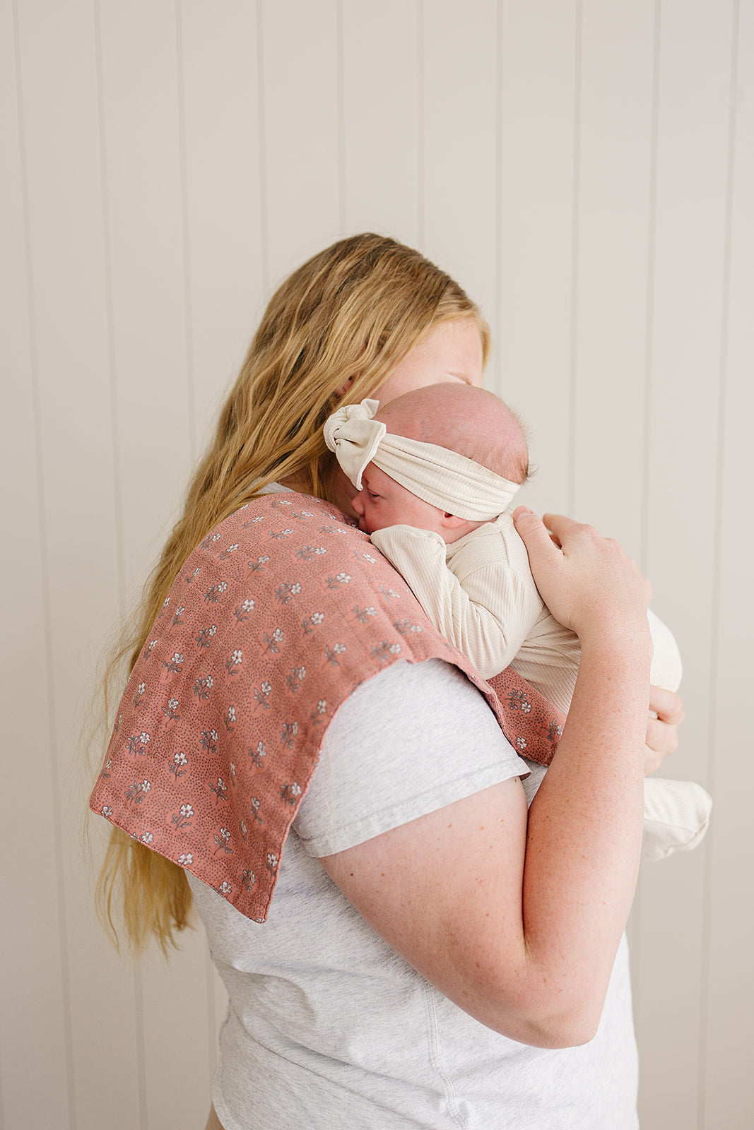 Mebie Baby presents the Vintage Pink Floral Muslin Burp Cloth, perfect as gentle baby burp cloths for everyday use.