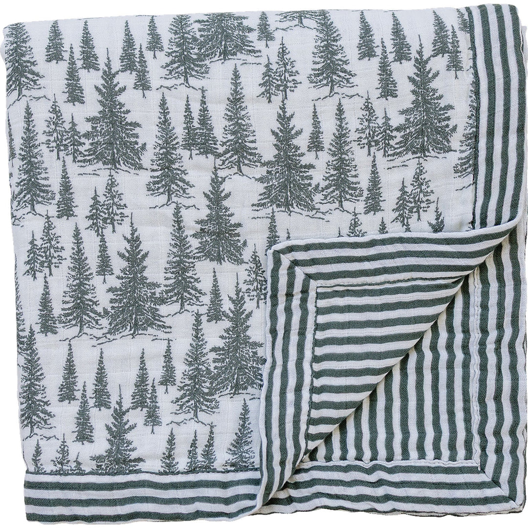 Wrap your little one in the Mebie Baby Forest + Green Stripes Muslin Quilt, a soft baby blanket.