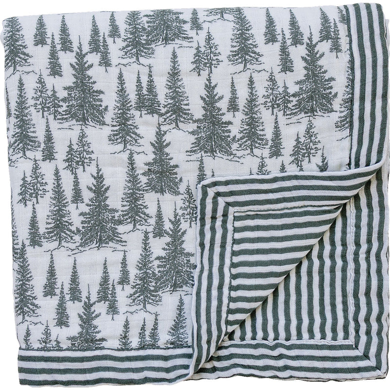 Wrap your little one in the Mebie Baby Forest + Green Stripes Muslin Quilt, a soft baby blanket.