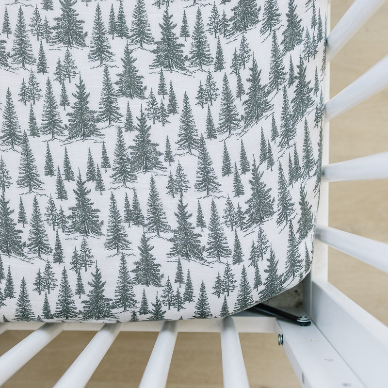 Dress your babyÕs crib with the Mebie Baby Forest Muslin Crib Sheet, soft and breathable crib sheets.