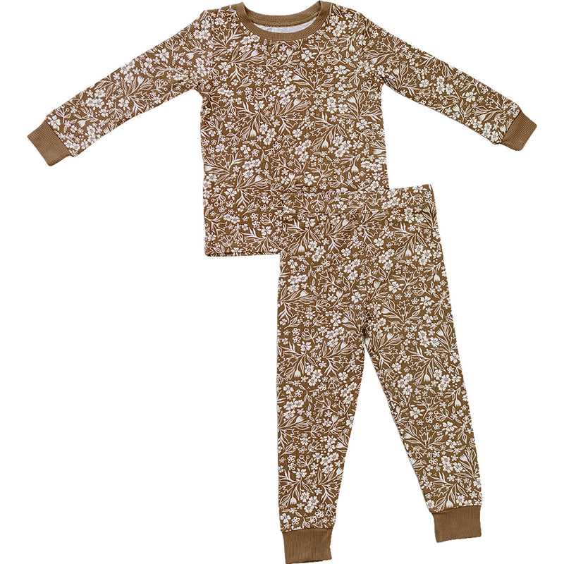 Soft and cozy, the Mebie Baby Brown Floral Ribbed Bamboo Cozy Set makes perfect baby pajamas for all-day comfort