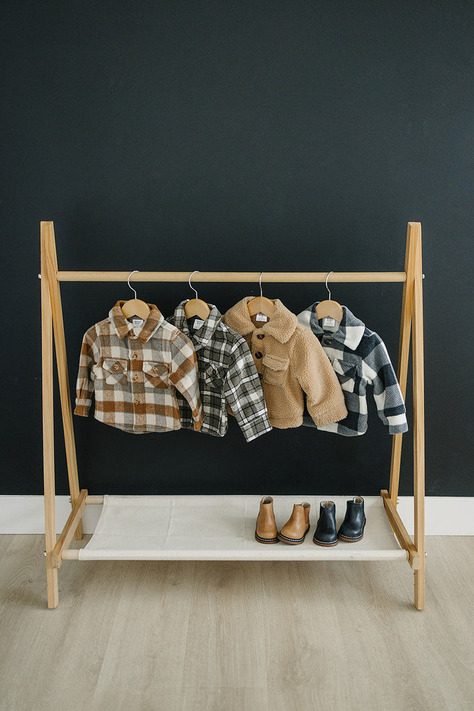 Mebie Baby fall flannel shackets.