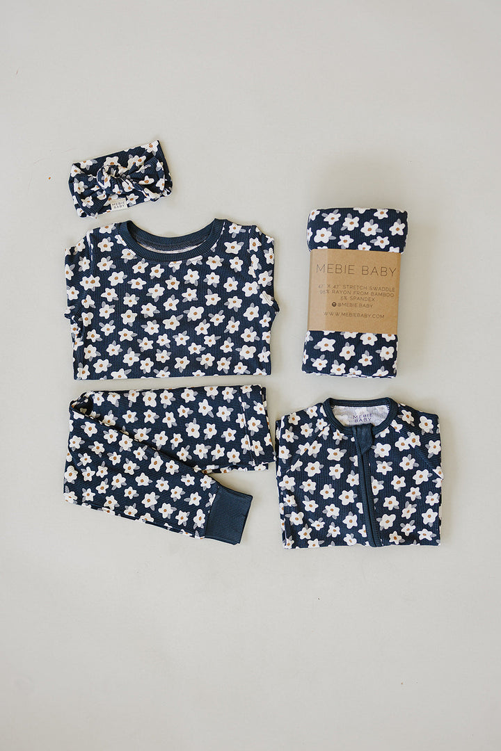 Parents love the Mebie Baby Navy Daisy Ribbed Bamboo Cozy Set for its quality, a favorite among best baby clothes