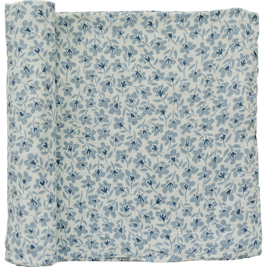 Mebie Baby Blue Blossom Muslin Swaddle Blanket, a soft baby swaddle for cozy and comfortable naps.