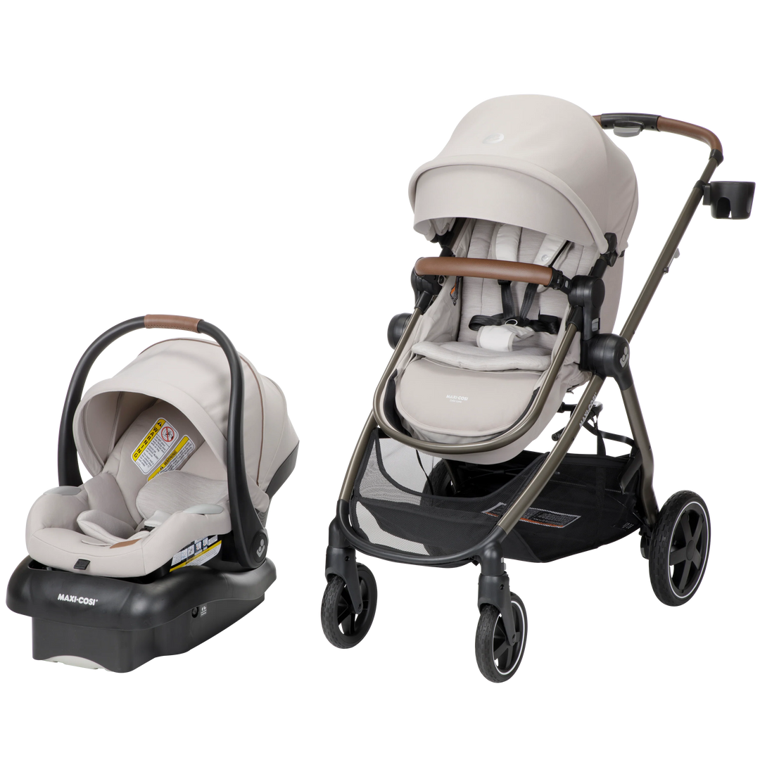 Maxi Cosi MageZelia Luxe Travel System in black, featuring a sleek design and ultimate comfort for your little one in this maxi cosi stroller.