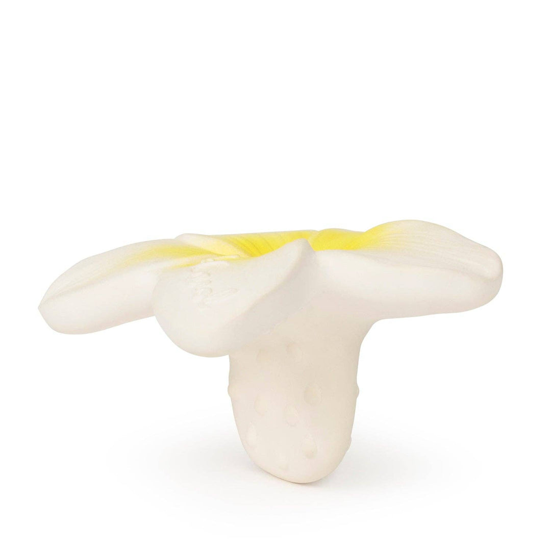 Side view of the Hawaii the Flower mini teether showing its ergonomic handle