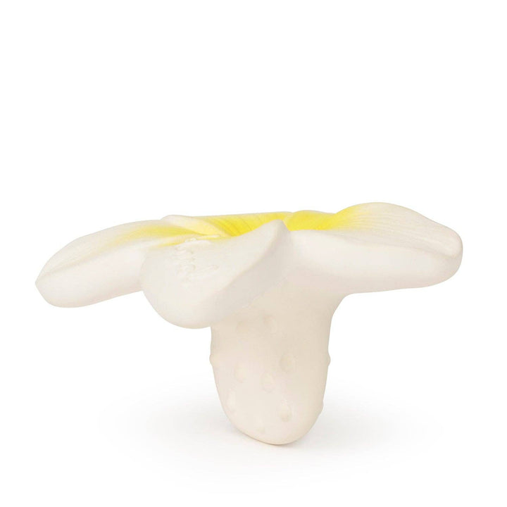 Side view of the Hawaii the Flower mini teether showing its ergonomic handle