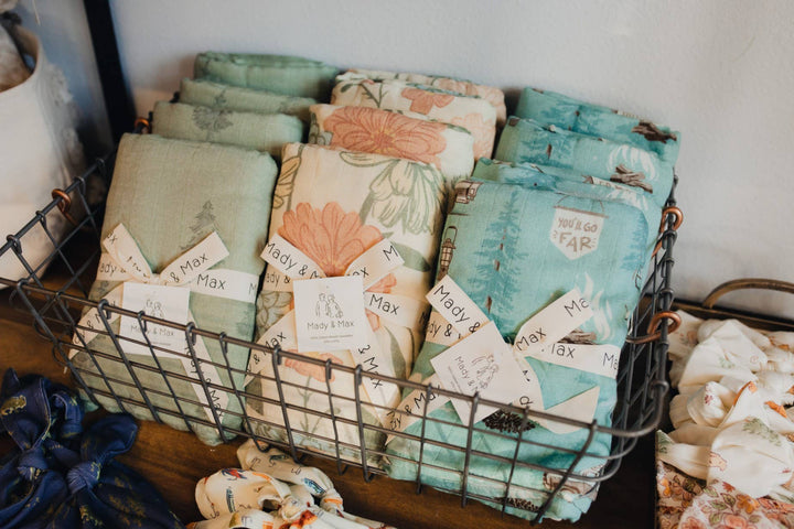 Free Range Bison Muslin Swaddle detail, Mady & Max cotton swaddle blanket