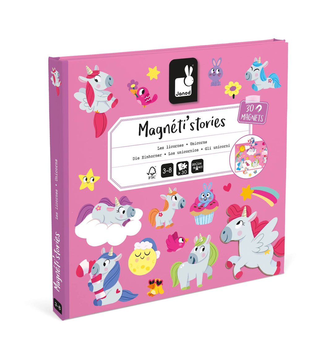 Janod Magneti'stories Unicorns magnetic toys book cover featuring pegasus and rainbow