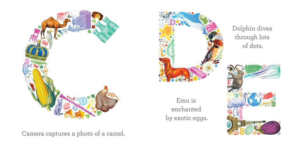 Search-and-find letter page from A B See alphabet board book for babies and toddlers