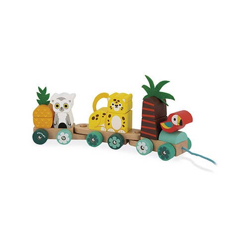 Janod Tropik Pull Along Train infant fun block toy 