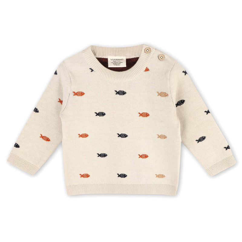 viverano organics jacquard knit fishes pullover baby sweater 