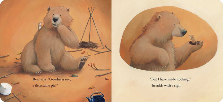 Bear Says Thanks board book spread showing Bear and a rabbit, a Simon & Schuster book for kids