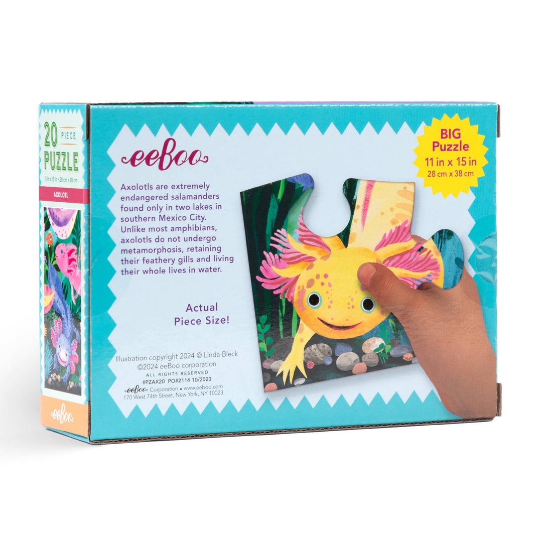 eeBoo Axolotl puzzle completed showing 15x11 inch finished image of Mexican salamander