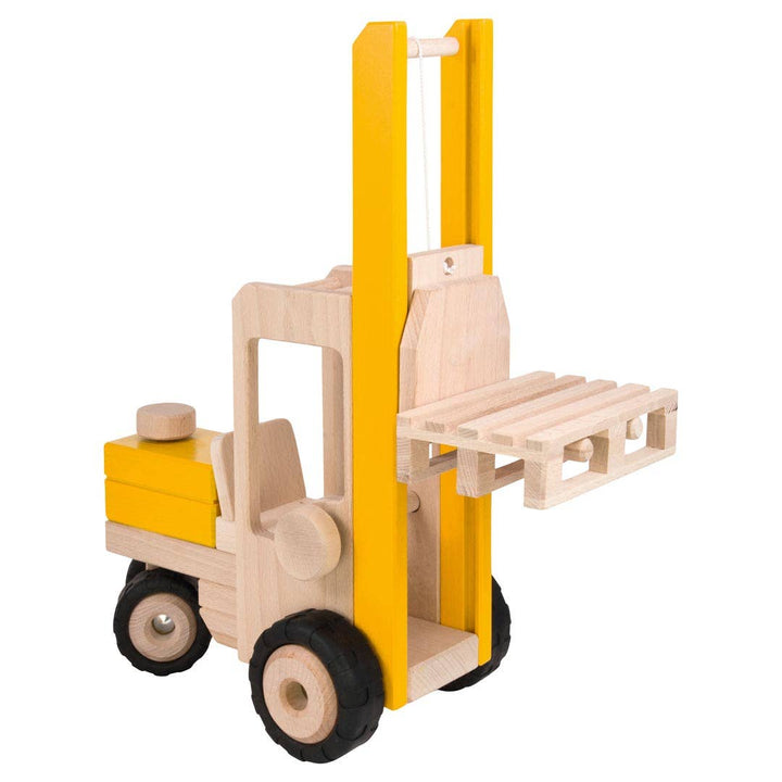 Toddlers can enjoy hands-on fun with the Goki Construction Truck - Forklift, a Montessori toy.