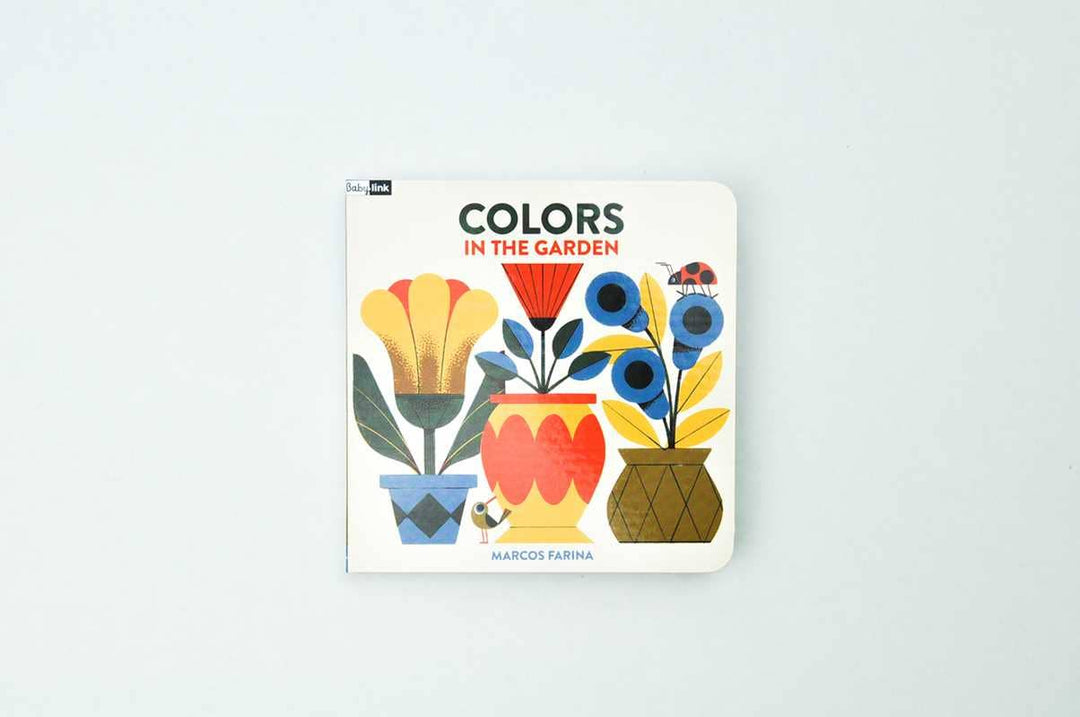Back cover Babylink Colors in the Garden board book by Marcos Farina early childhood