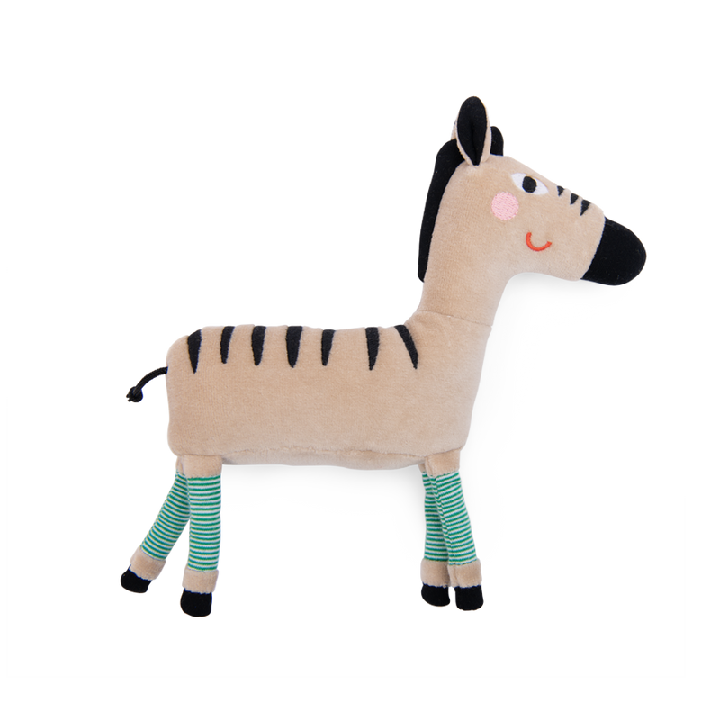 Moulin Roty Zebra Rattle The Toupitis Plush zebra rattle toy with striped legs