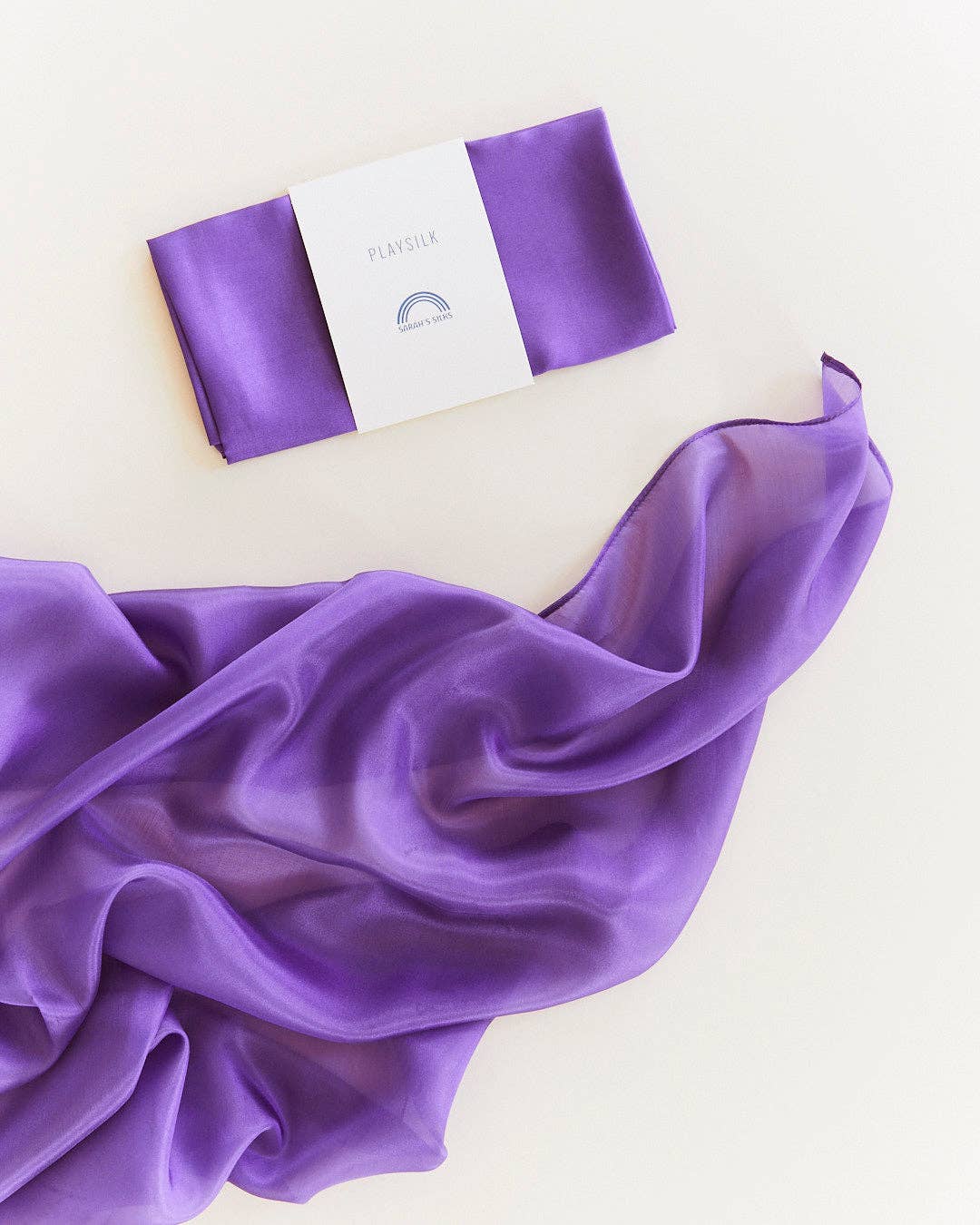 Sarah's Silks Solid Color Playsilks purple silk scarf flat lay, a top selling children's toy