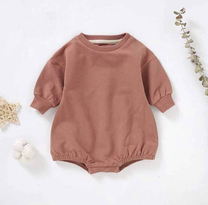 rusty red baby bubble one piece made by babe and boho 