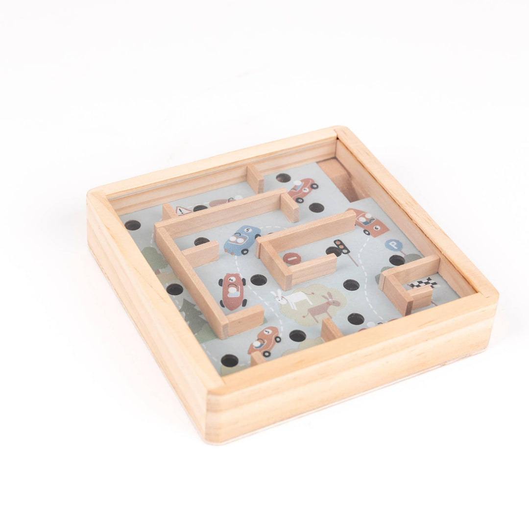 Angled shot of Egmont's rabbit maze reveals the wooden sides of the Mini Wooden Labyrinth