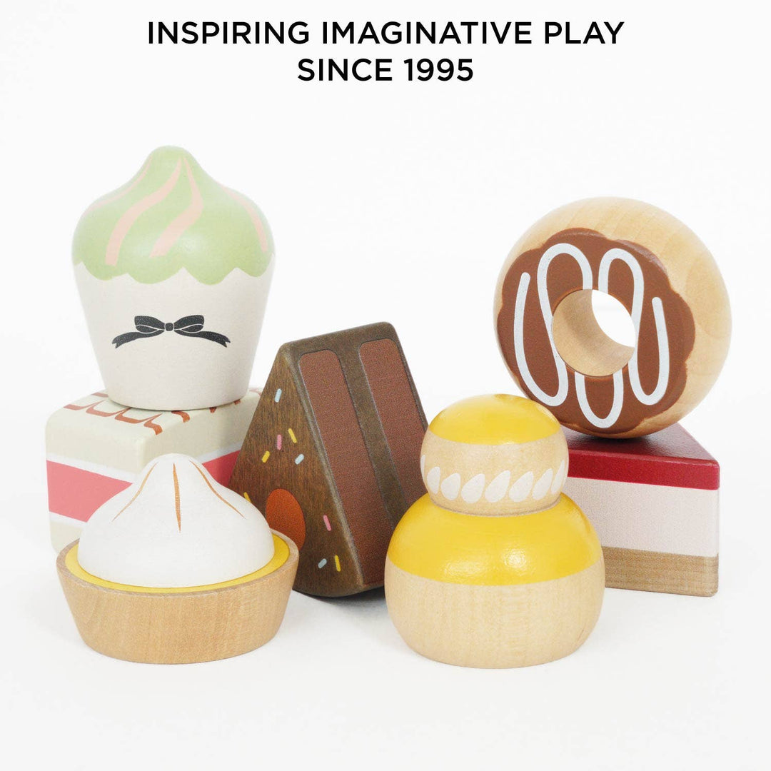 Montessori toy magic with Le Toy Van Wooden Toy Cake Stand & Selection of 7 Eco-Friendly Treats, perfect for pretend play