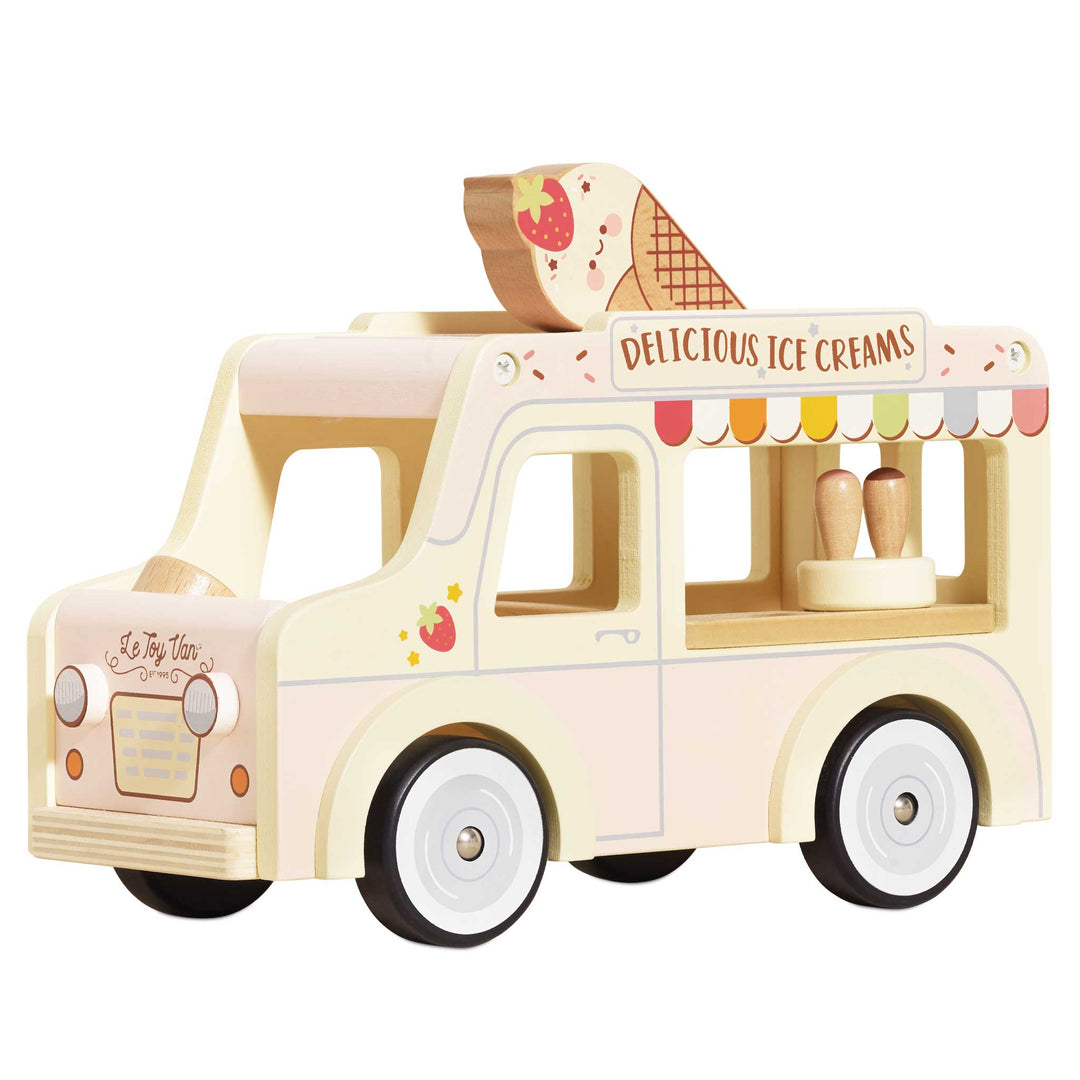 Le Toy Van Wooden Ice Cream Van in soft pink and cream retro design for kids 3+