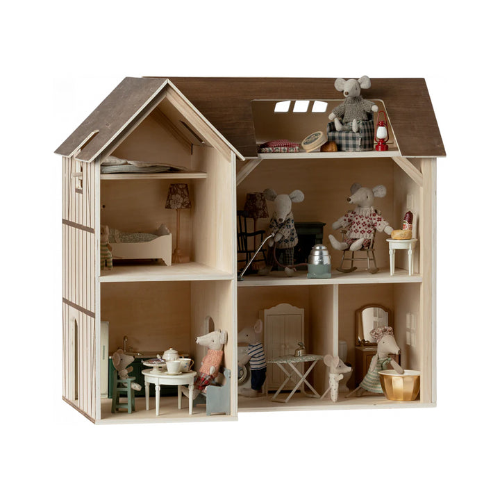 maileg dollhouse filled with mice and accessories
