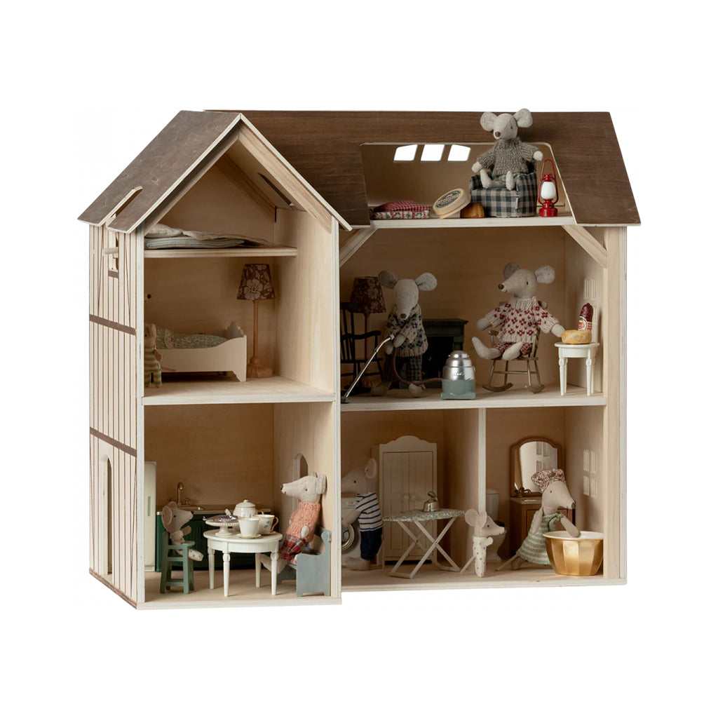 maileg mouse hole dollhouse filled with mice and accessories