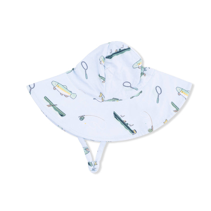 angel dear blue wide brimmed baby bucket hat with fish pattern