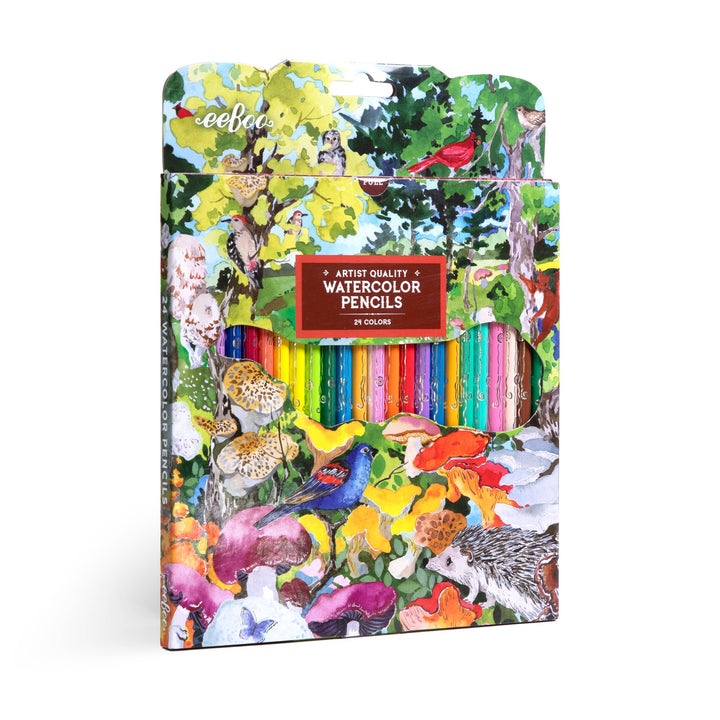 eeBoo Mushroom 24 Watercolor Pencils in illustrated box with Hazel Jarvis mushroom artwork