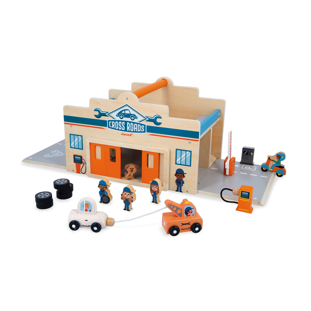 Janod Crossroads My First Garage wooden playset with tow truck
