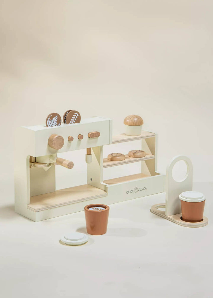Brew imaginary fun with the Coco Village Wooden Coffee Shop Playset in Multicolor, a charming pretend play toy.