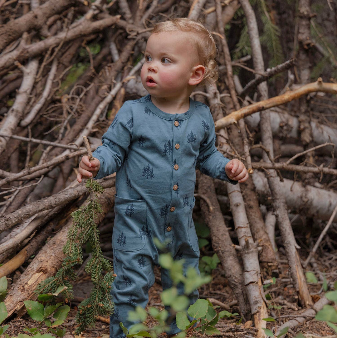 long sleeve twilight forrest button baby romper city mouse 