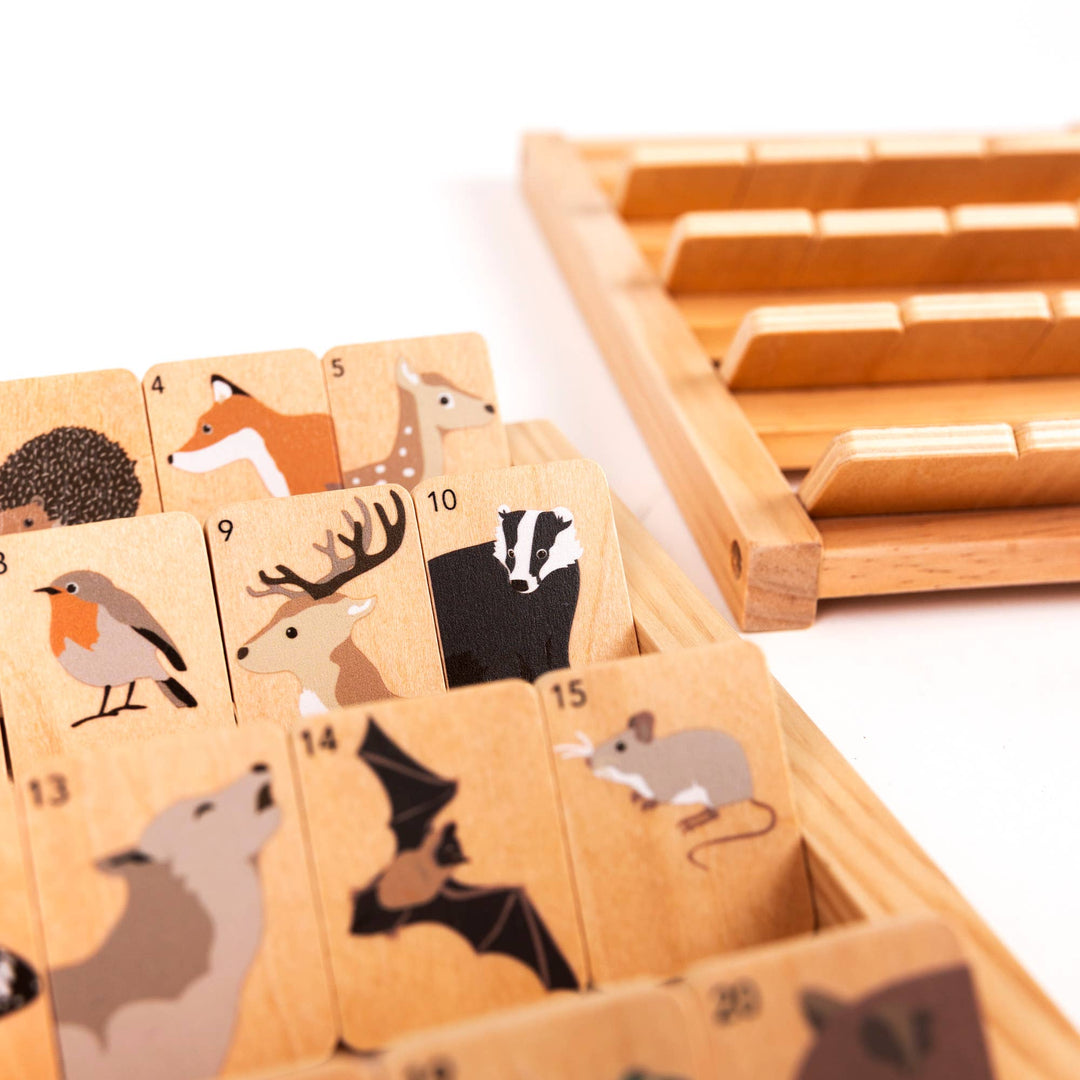 A close angle on Who Am I from Egmont shows tile numbers alongside a badger and deer