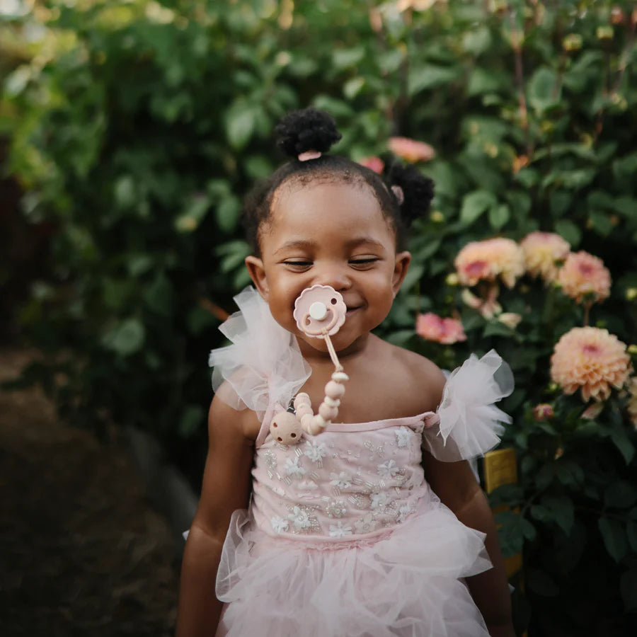 Mushie Luna pacifier clips in Blush