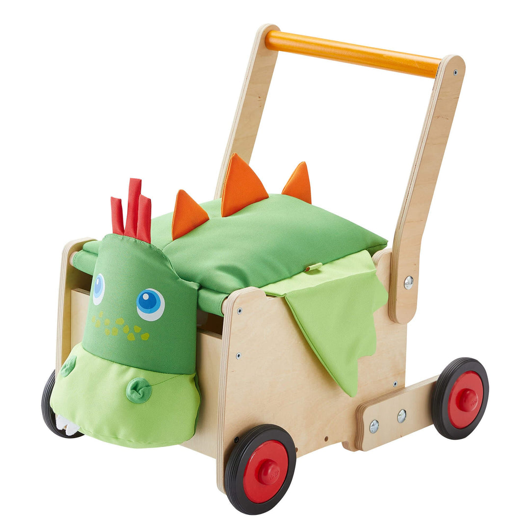 HABA baby walker dragon box, a colorful wooden toy designed for toddlers' first steps.