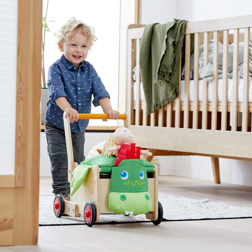 Perfect for toddlers, HABA baby walker dragon box encourages movement with a wooden dragon.