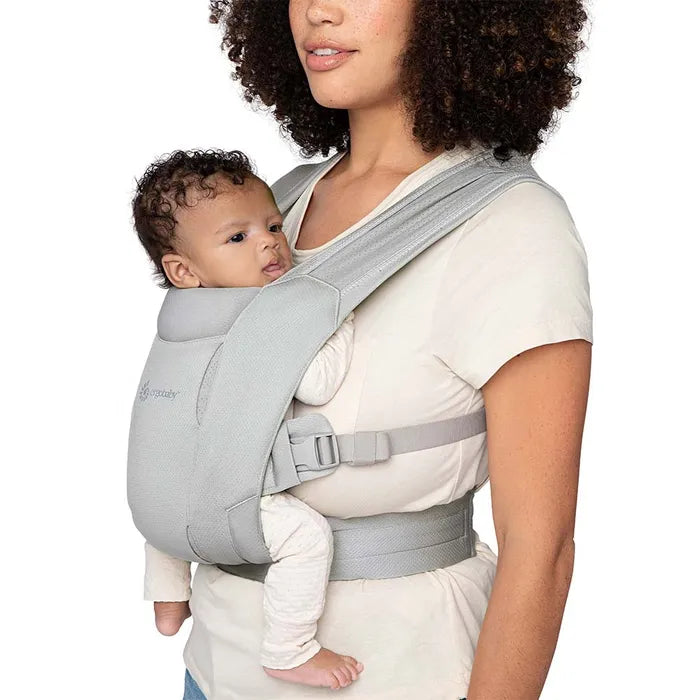 Soft Grey mesh style gives the Ergobaby Embrace Newborn Carrier a breathable feel as a newborn baby carrier.