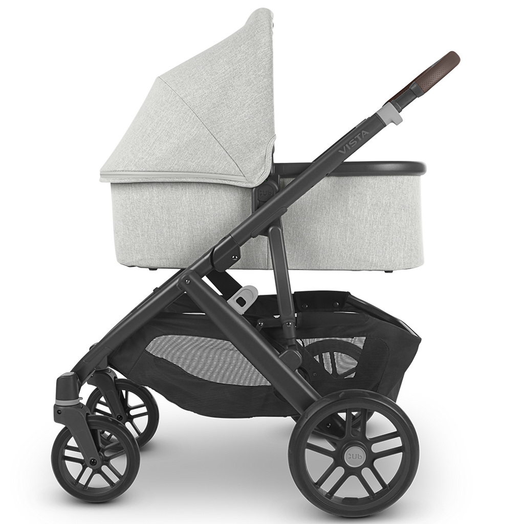 Side View of Uppababy Vista Stroller V2 with Bassinet Accessory in White