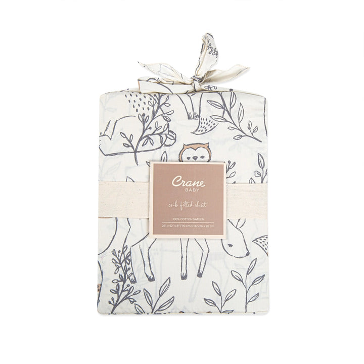 Crane Baby Ezra Fitted Crib Sheet in Woodland, bringing nature indoors with cozy comfort.